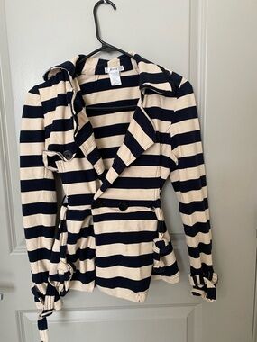 Esley Collection Navy and Cream Striped Trench Jacket